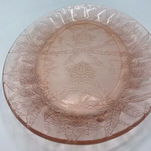 Vintage Jeannette Poinsettia Pink Depression Glass Oval Serving Dish 11"x8"
